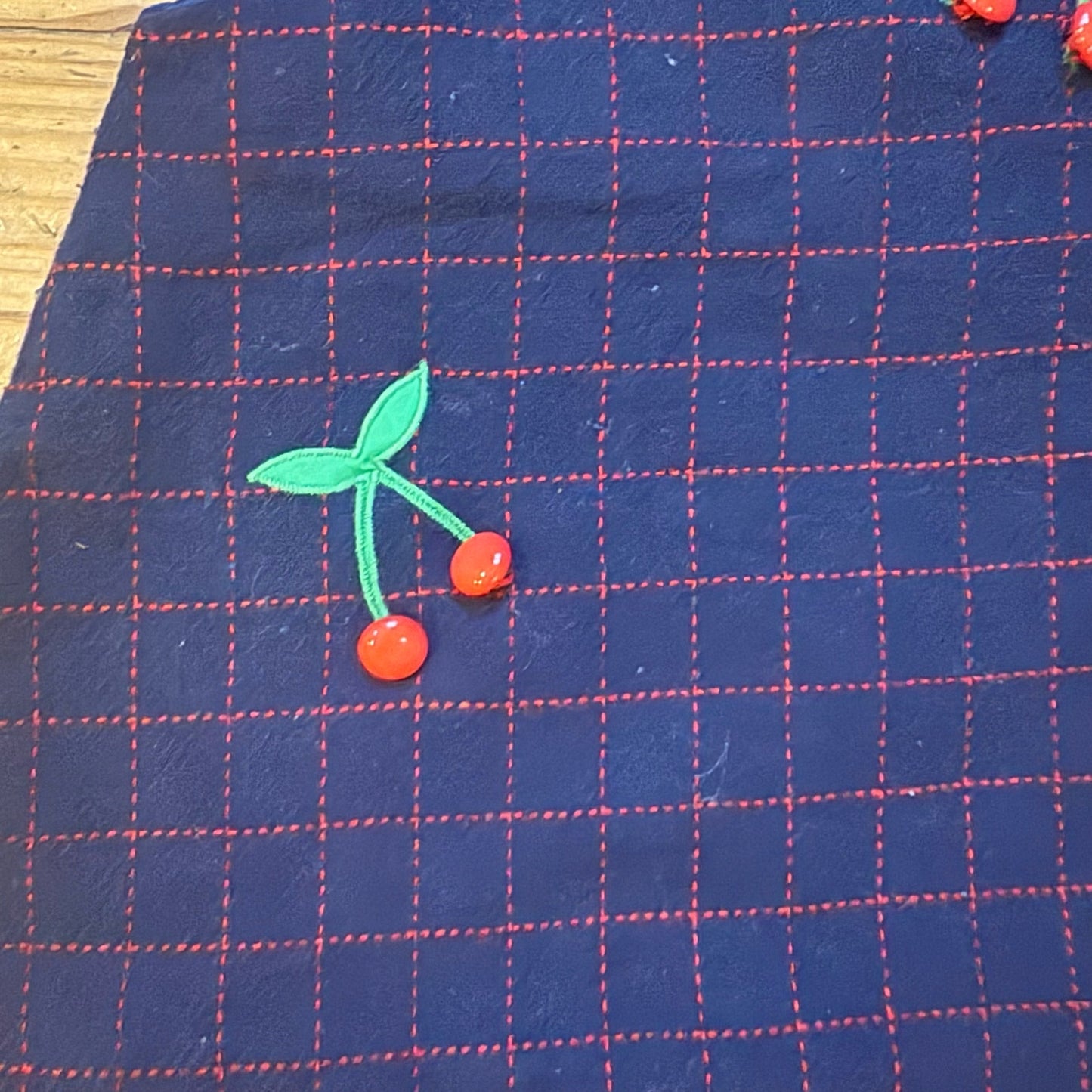 Vintage dark navy blue cherry wool embroidered beaded baby overall skirt SIZE 2T