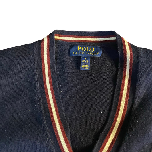 Polo Ralph Lauren dark blue red white striped cotton cardigan sweater SIZE M