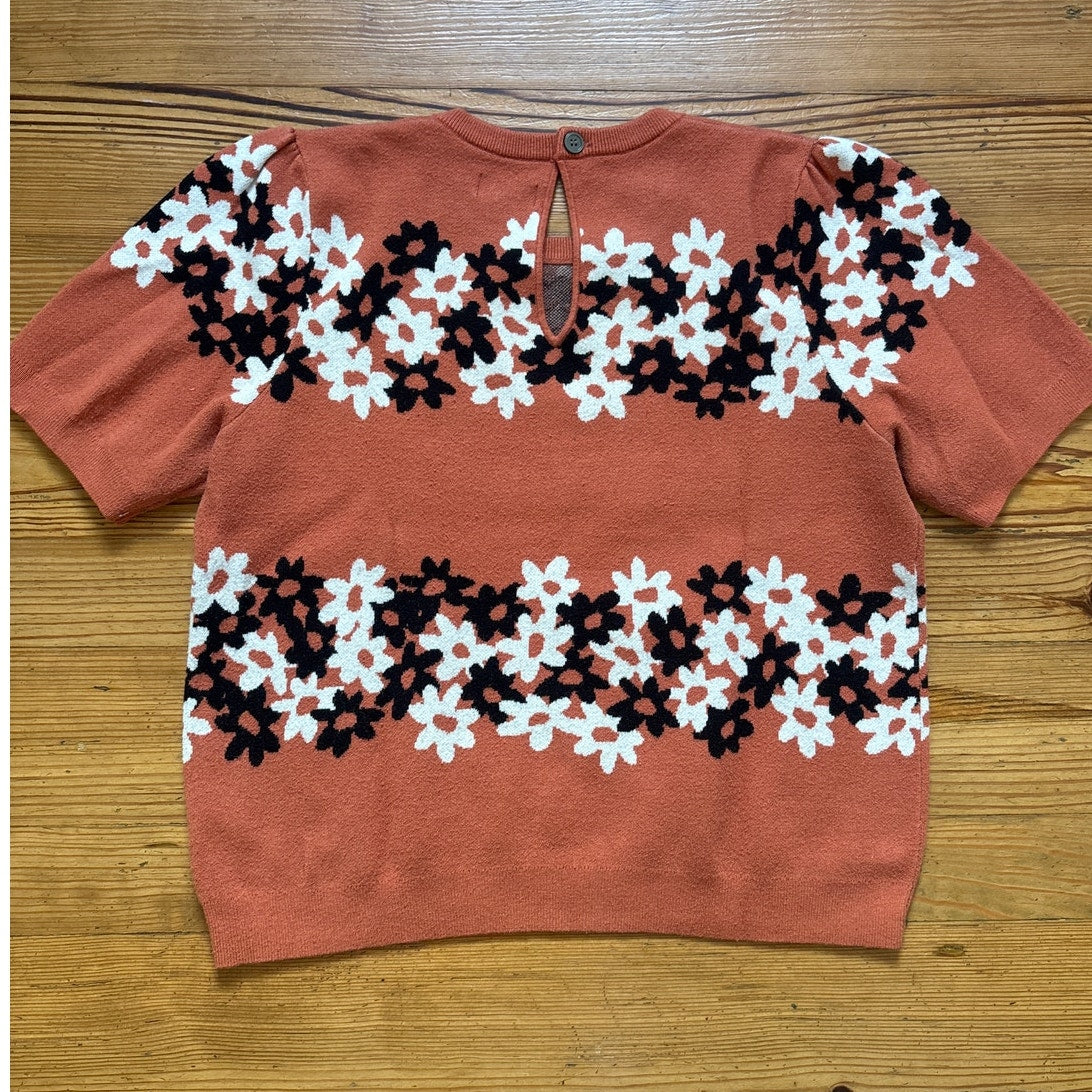 Maeve Anthropologie Harmon jacquard floral knit short sleeve sweater top SIZE 1X