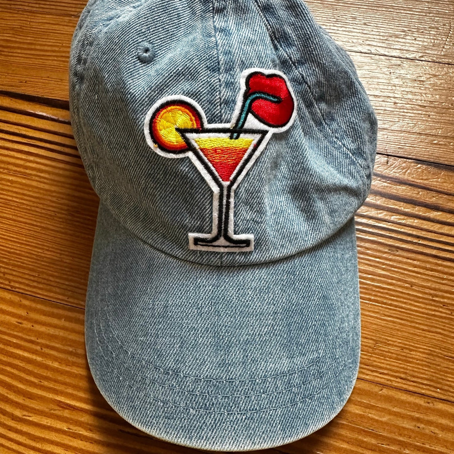Denim jean adjustable martini drink patch baseball cap