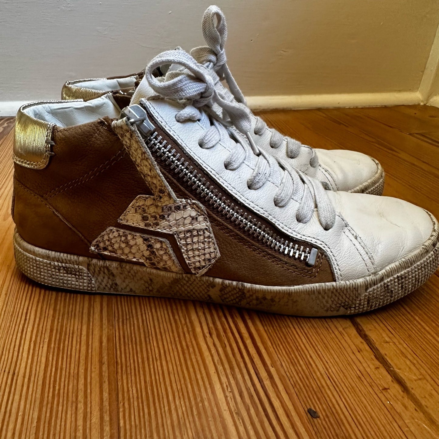 Dolce Vita brown suede leather snakeskin double zipper high top sneaker SIZE 8