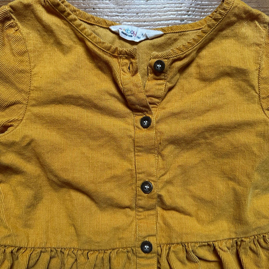 Beebay yellow corduroy long sleeve woodland embroidered button up dress SIZE 6