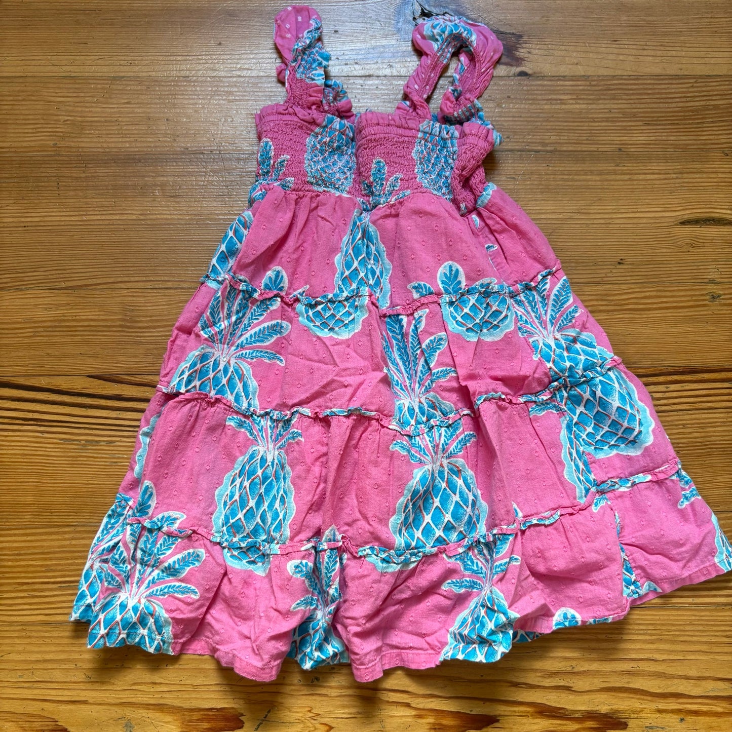Crown & Ivy pink blue pinkapple smocked sleeveless tiered ruffle dress SIZE 5