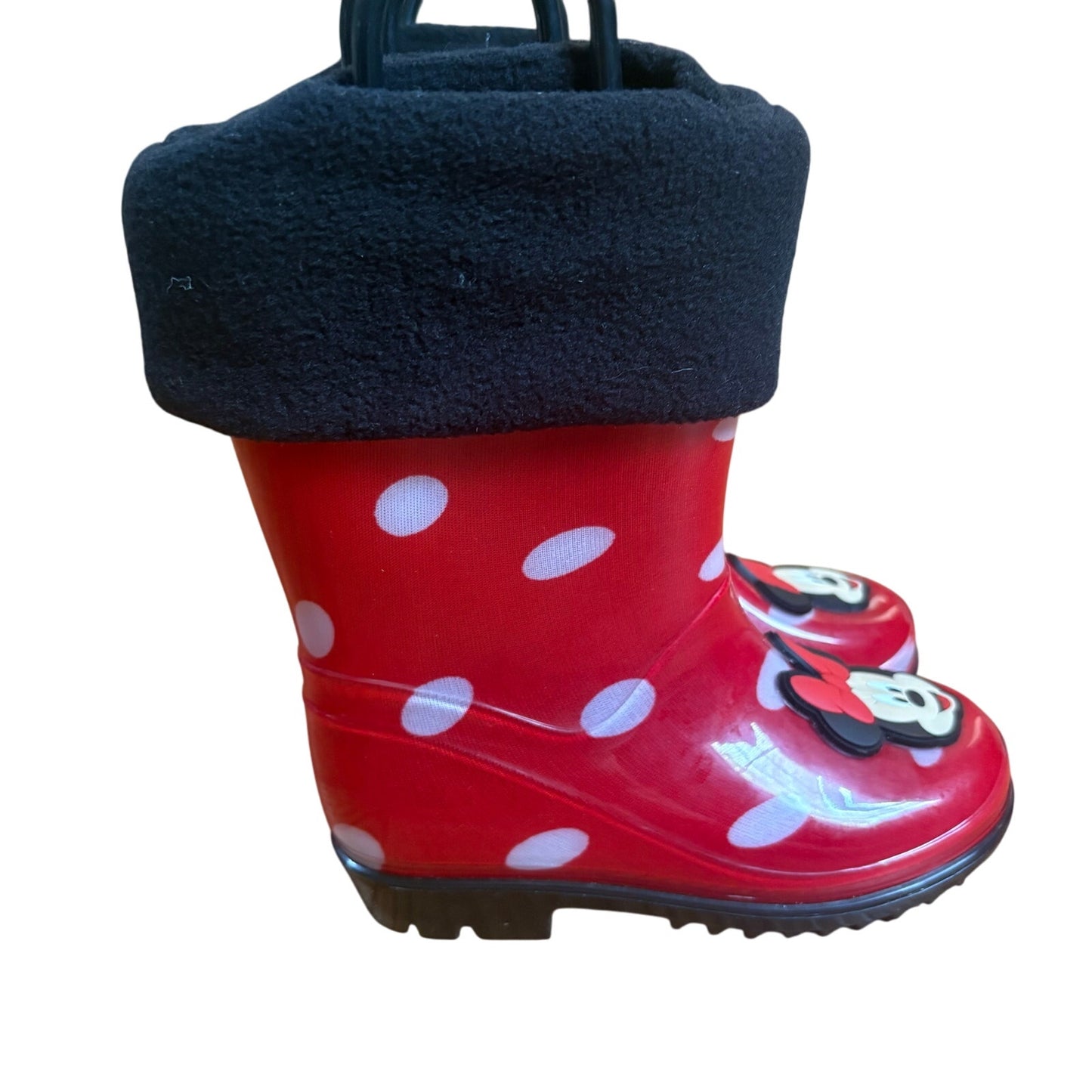 Disney Minnie Mouse red white polka dot fleece lined toddler rain boots SIZE 7