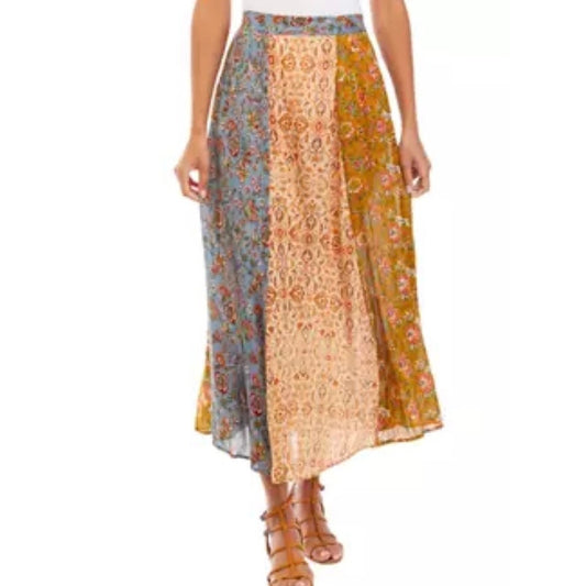 Chelsea & Theodore boho fabric floral midi skirt SIZE S