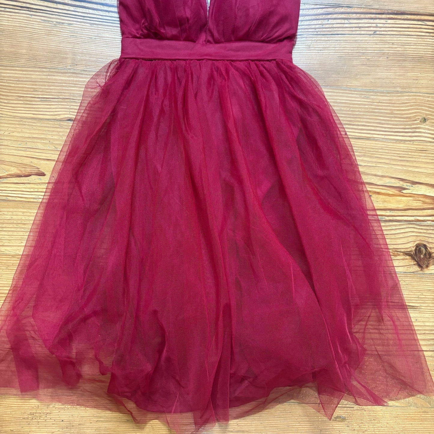 NWT Haute Monde burgundy sleeveless tulle bottom mini dress SIZE M