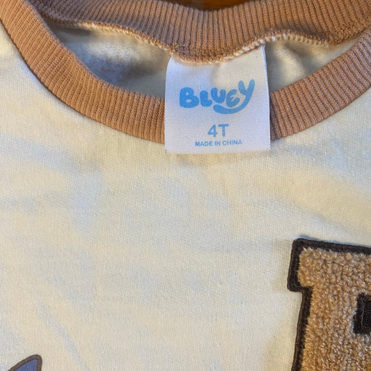 Bluey beige white character varsity pullover crew sweatshirt SIZE 4T