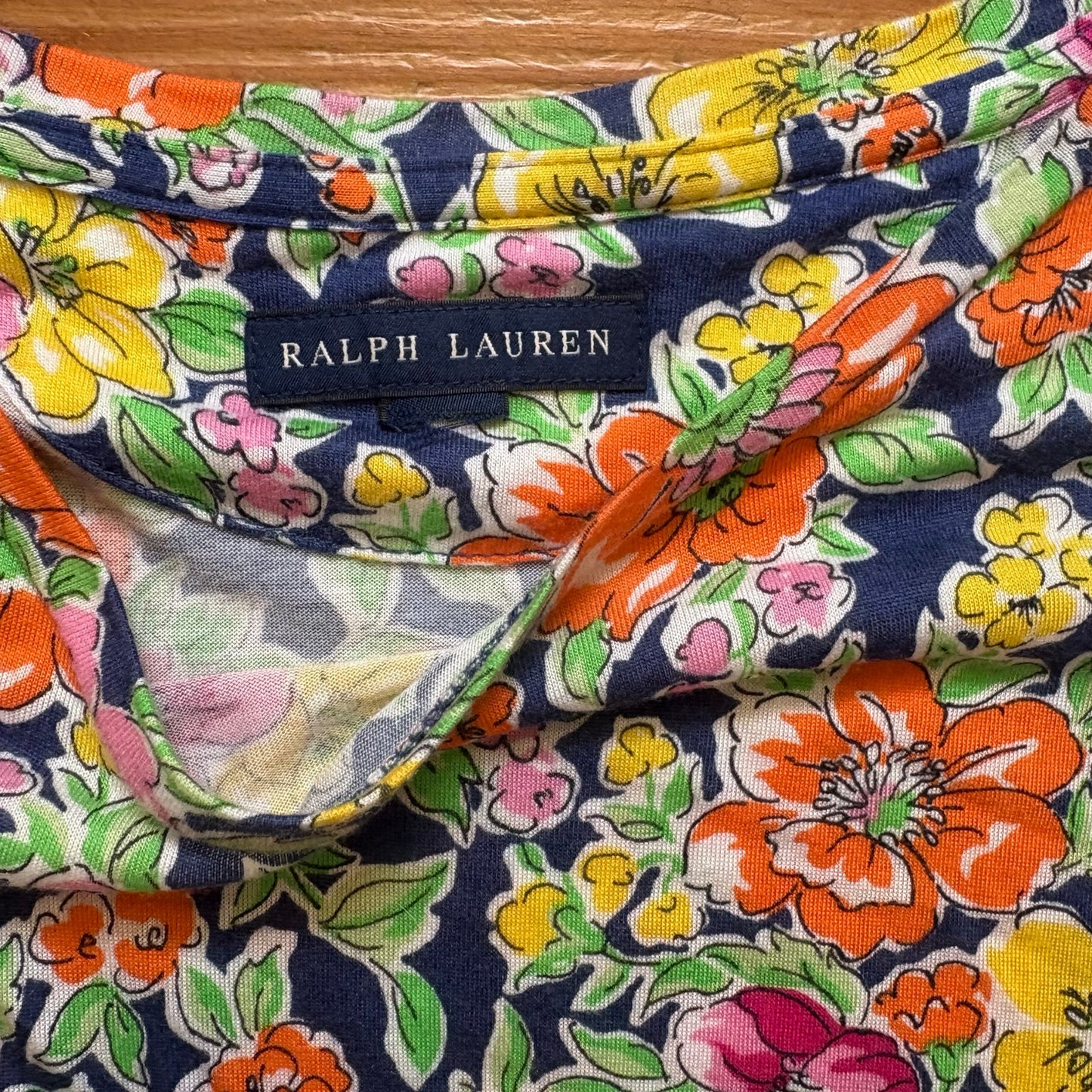 Ralph Lauren blue pink floral short sleeve modal dress SIZE S