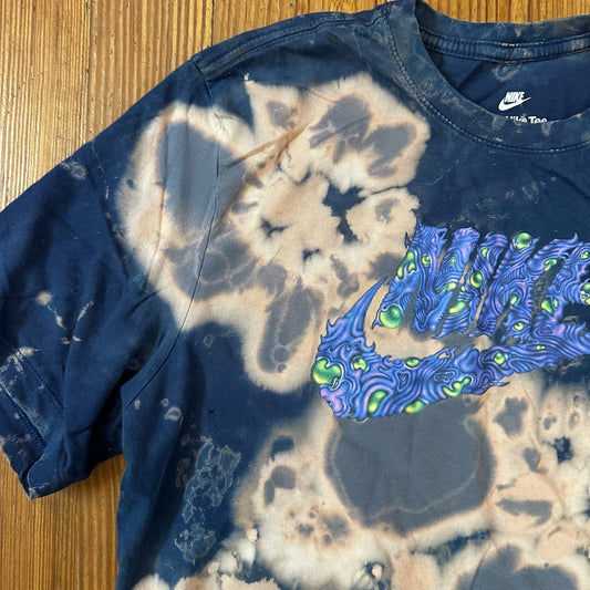 Nike black bleach spotted psychedelic logo short sleeve distressed tee SIZE L
