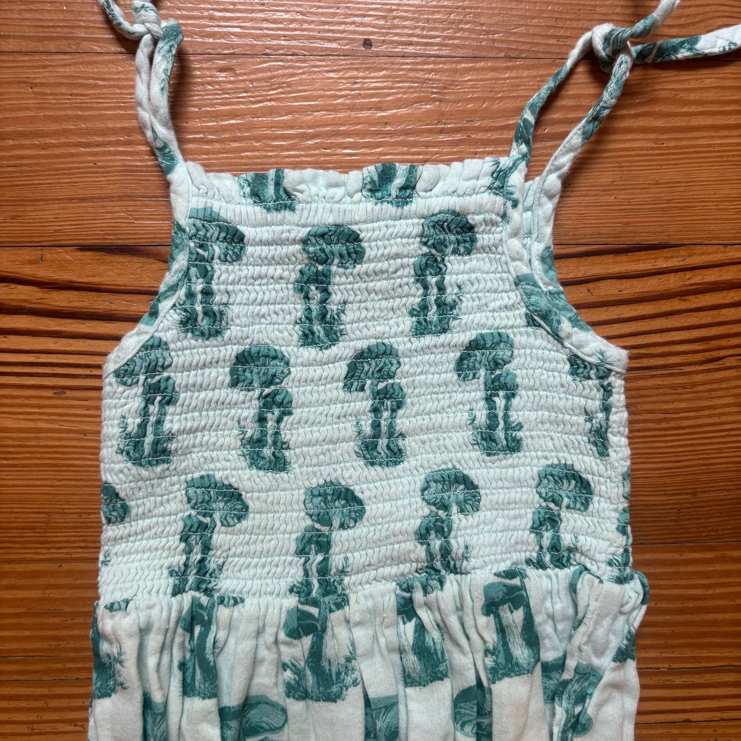 Kate Quinn Organics teal blue mushroom smocked bodysuit SIZE 3T