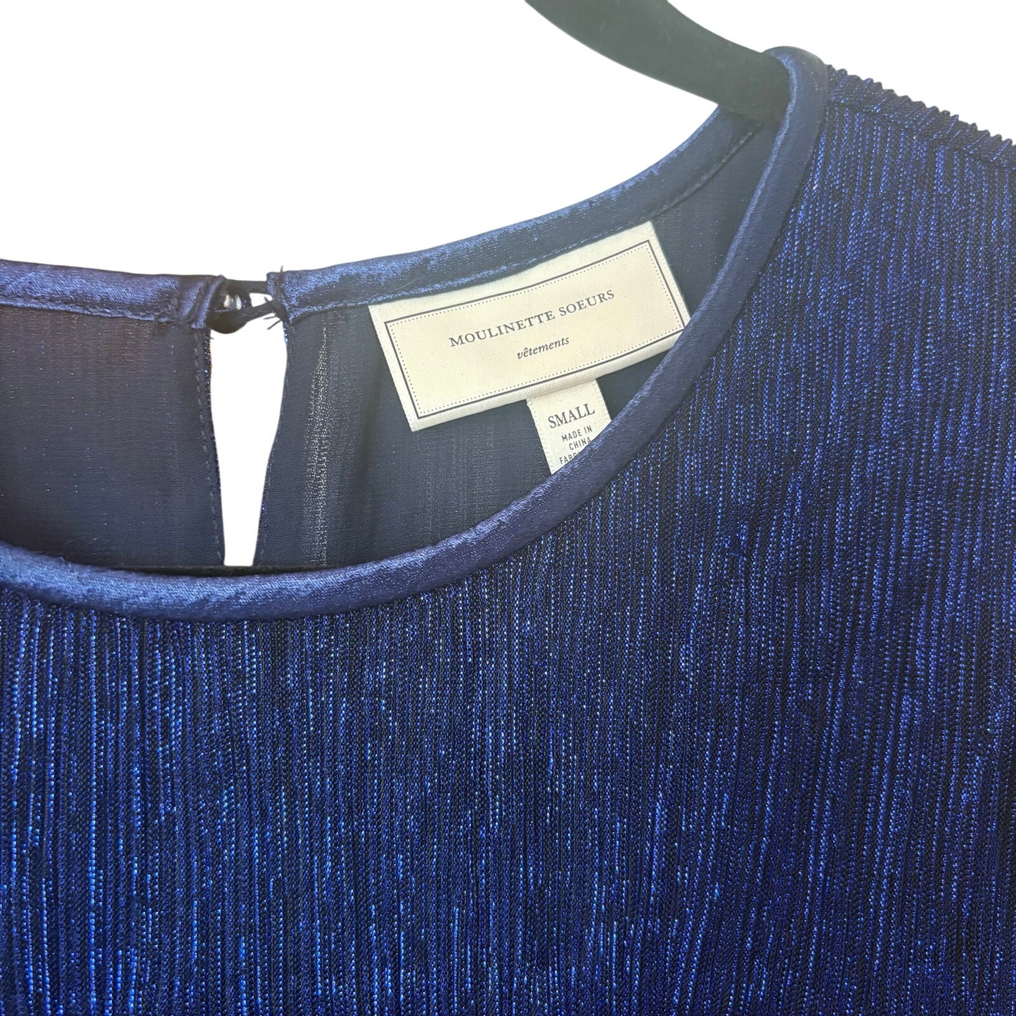Anthropologie Moulinette Soeurs blue ruffle metallic long sleeve blouse SIZE S