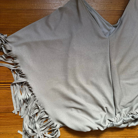 Light gray fringe sleeve bubble hem poncho tank SIZE S