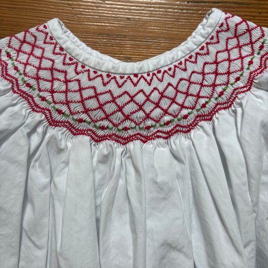 Shrimp & Grits Kids white cotton red smocked long sleeve shirt SIZE 7