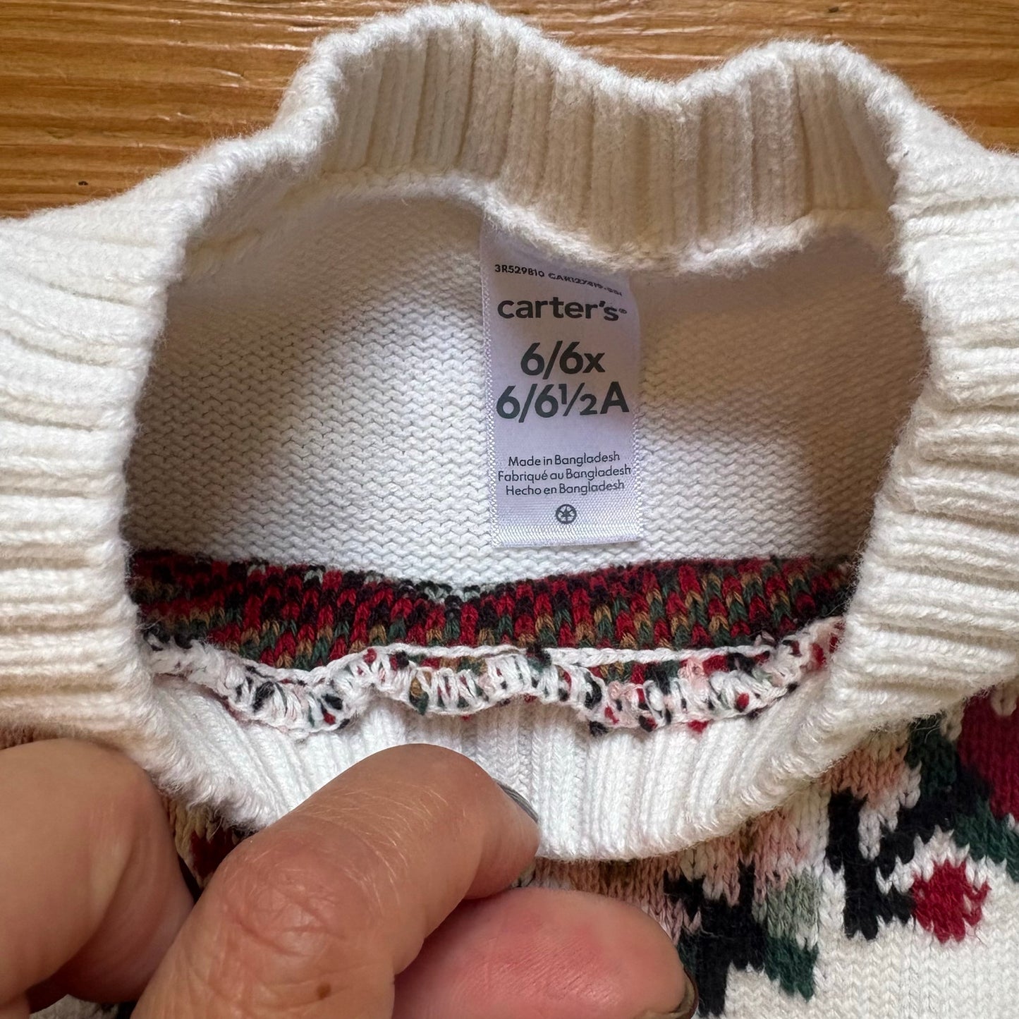 Carter's white red pink holiday floral knit crew girls sweater SIZE 6