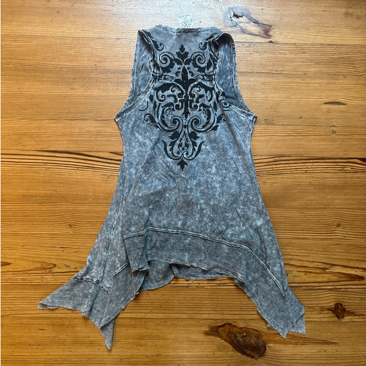 Y2k Vocal Apparel gray cotton crystal sequin cross tunic tank SIZE S