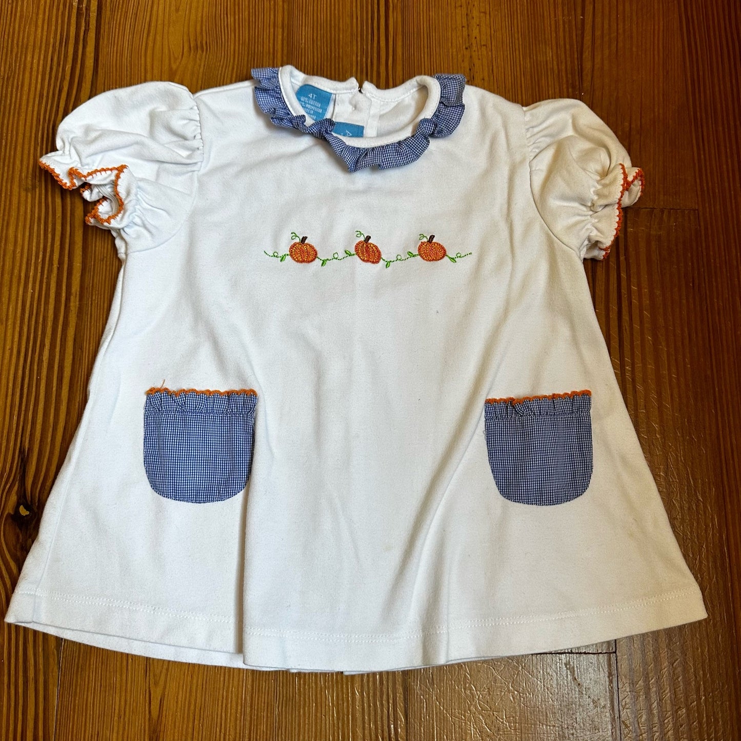 Anavini white blue plaid pumpkin short sleeve tee shirt SIZE 4T