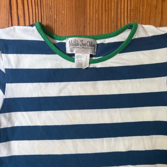 Matilda Jane blue white striped green trim short sleeve girls shirts SIZE 8
