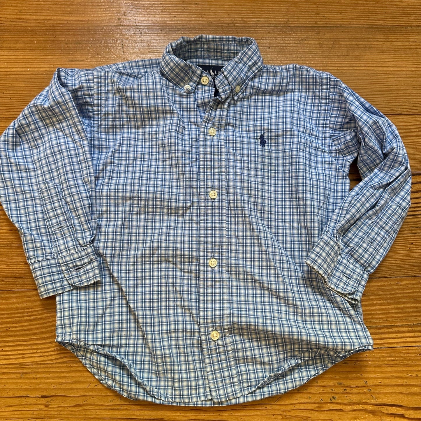 Ralph Lauren blue white checkered long sleeve button up shirt SIZE 3T