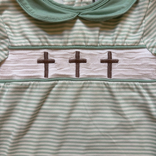 Simply 21 green white striped cross collar short sleeve boys shirt SIZE 2T