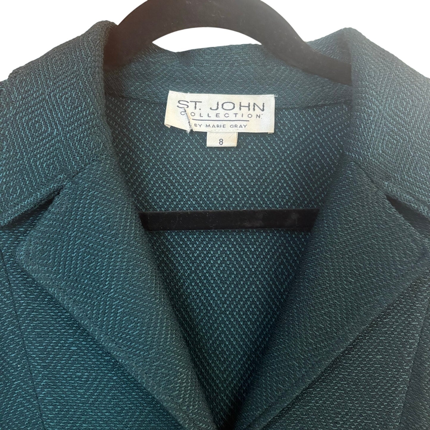 St. John dark emerald knit green gold toned buttons womens blazer SIZE 8