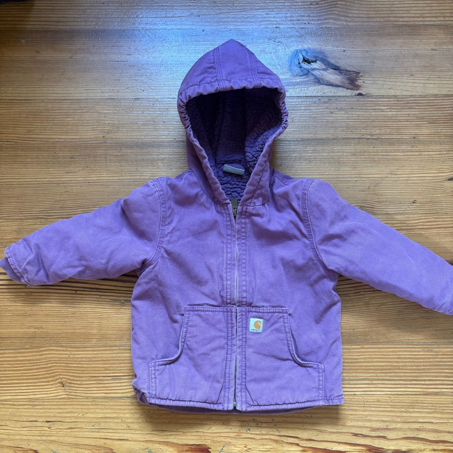Carhartt purple fleece lined heavy hooded full zip toddler coat SIZE 24M
