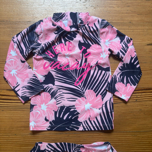 Shade Critters Vacay neon floral rash guard two piece swimsuit SIZE 18-24M