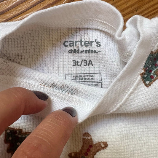Carter's white thermal Christmas long sleeve pant toddler pajama set SIZE 3