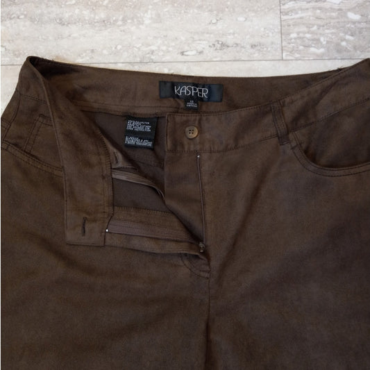 VTG Kasper dark brown faux suede wide leg mid rise trouser pants SIZE 10