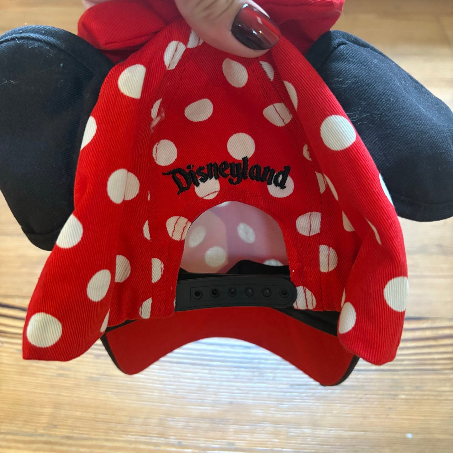 Disney Minnie Mouse red white polka dot black ear bow baseball cap SIZE OS