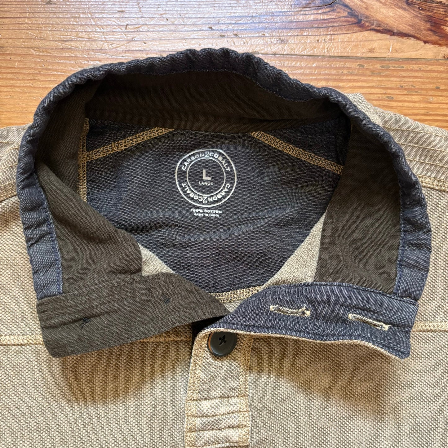 Carbon2Cobalt beige textured cotton henley pullover long sleeve shirt SIZE L