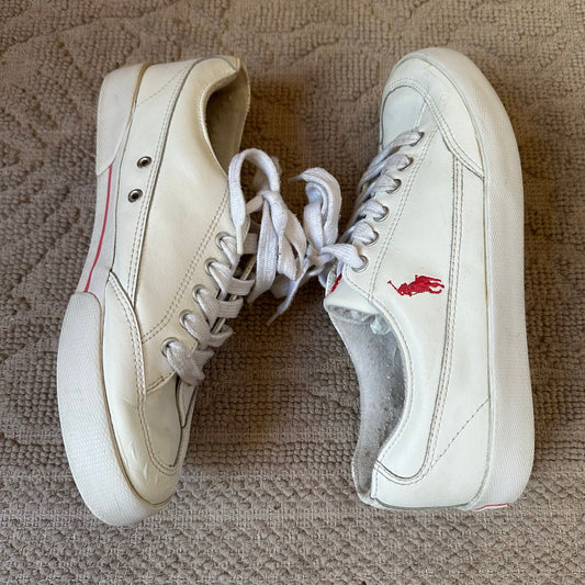 Polo Ralph Lauren vintage white leather low top pink pony sneakers SIZE 10