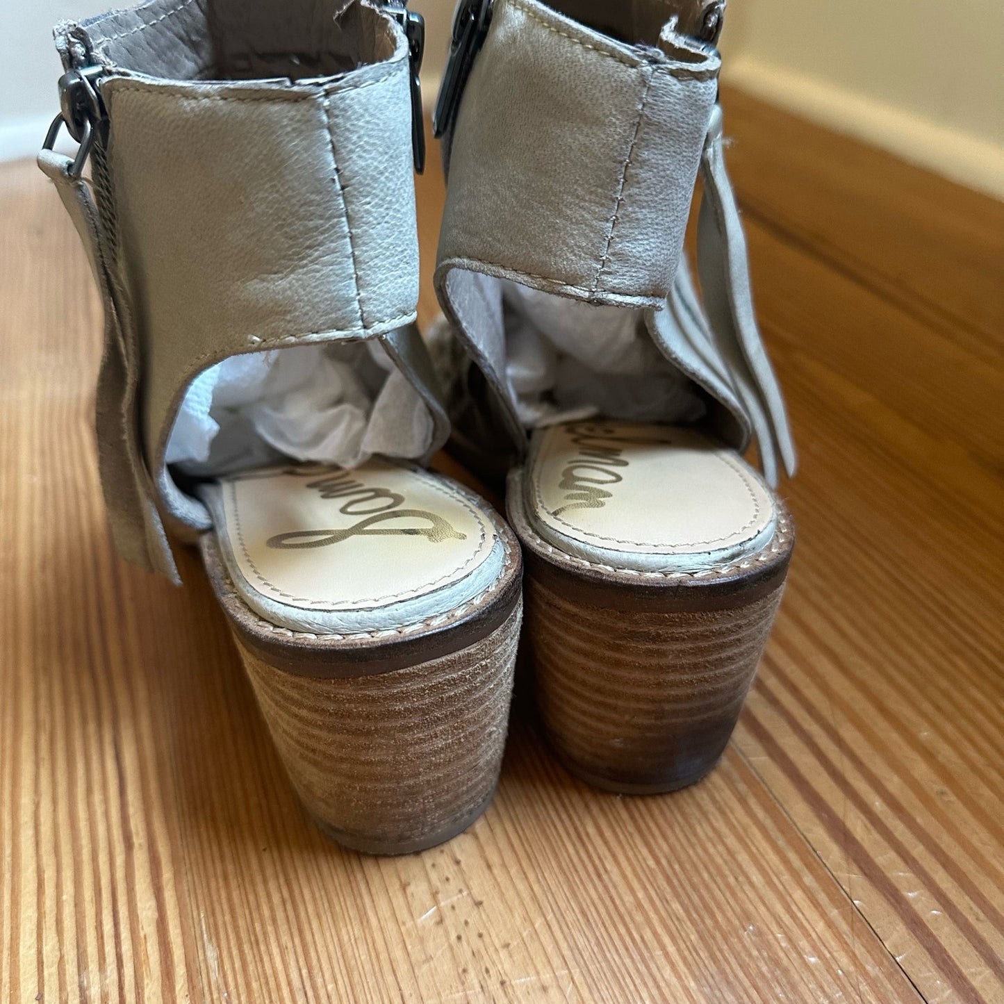 Sam Edelman Cooper woven open toe tan leather bootie SIZE 10