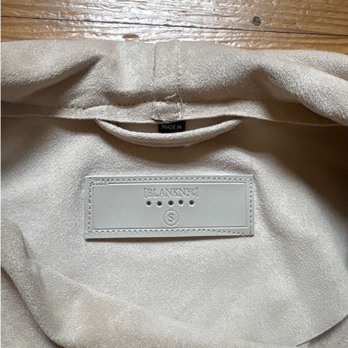 Blank NYC beige faux suede asymmetrical full zip womens jacket SIZE S