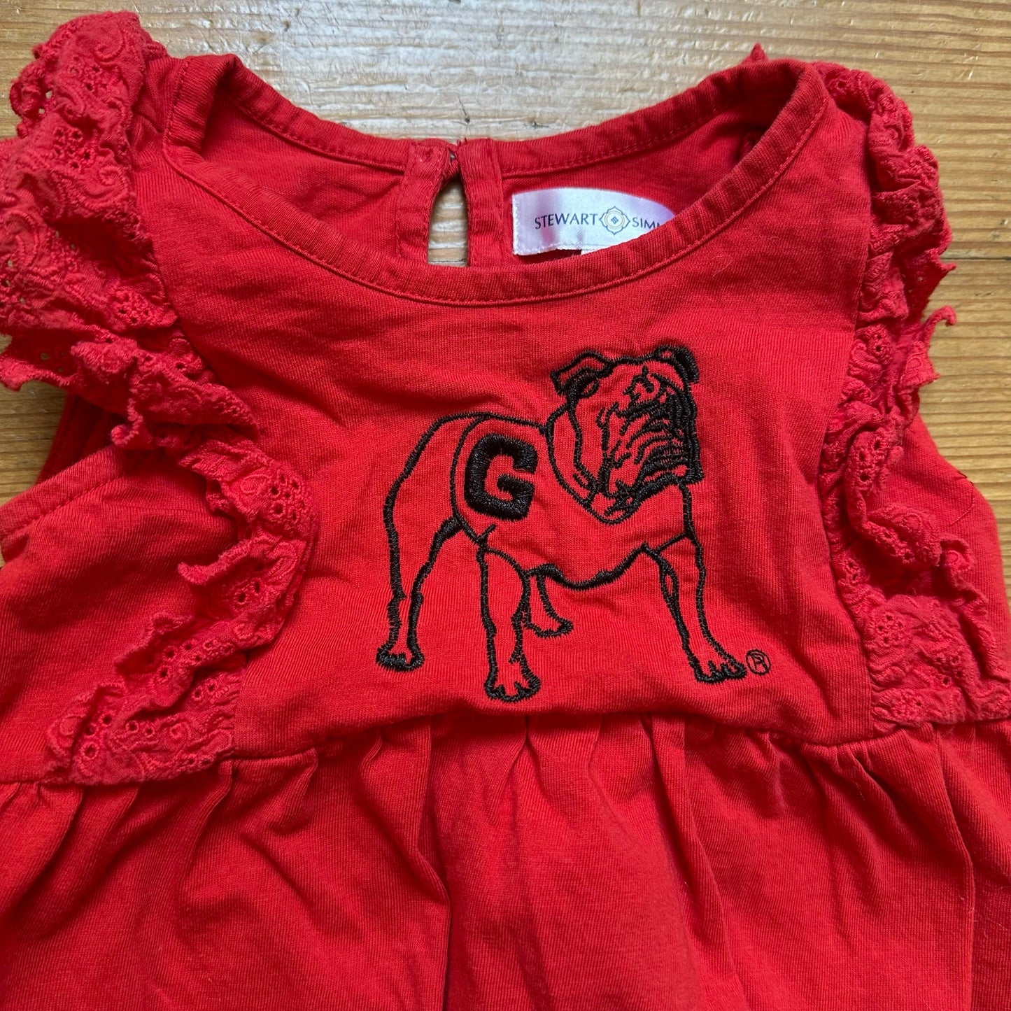 Stewart Simmons red Georgia Bulldog ruffle eyelet bubble one piece SIZE 6M