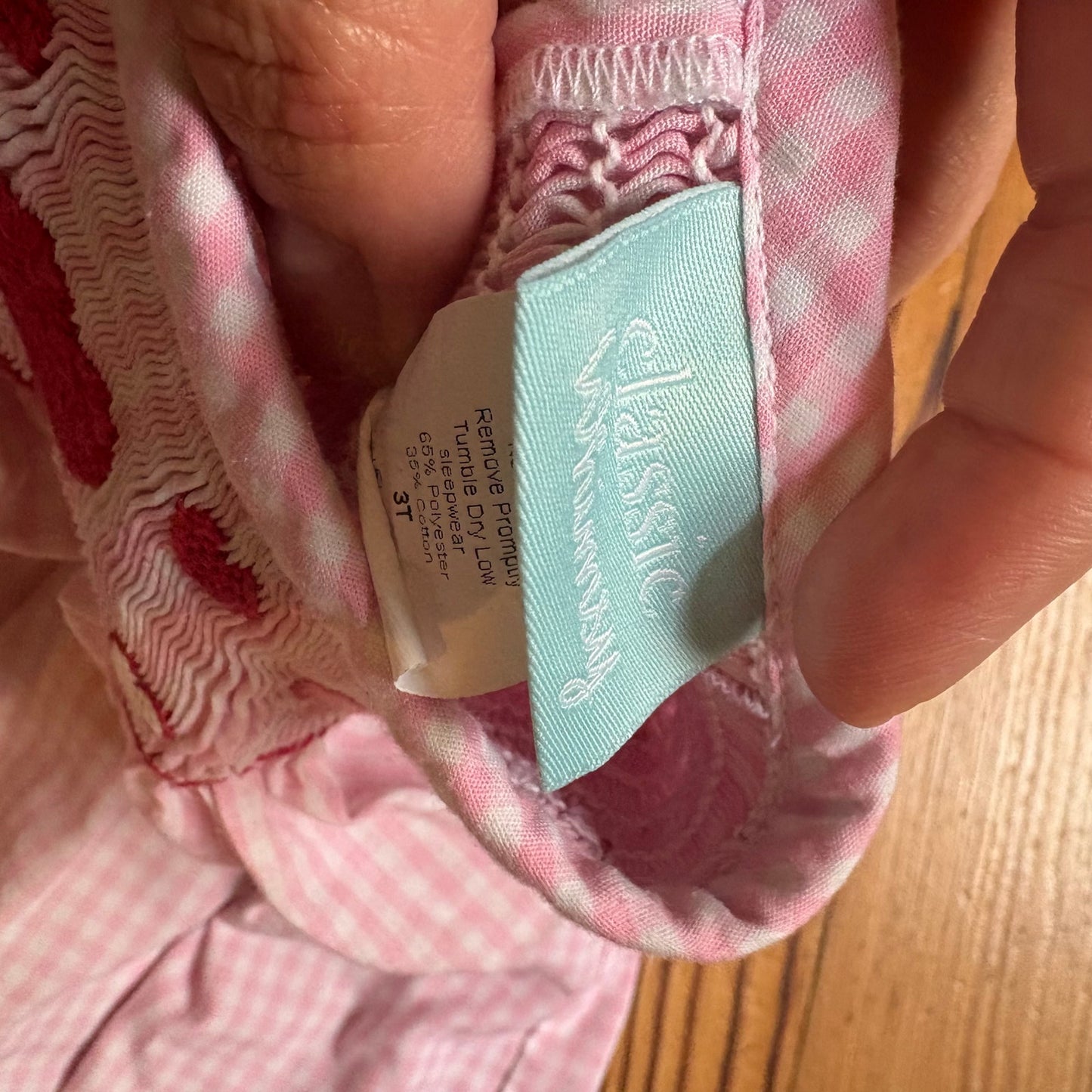 Classic Whimsy pink checkered heart Valentine smocked short sleeve top SIZE 3T