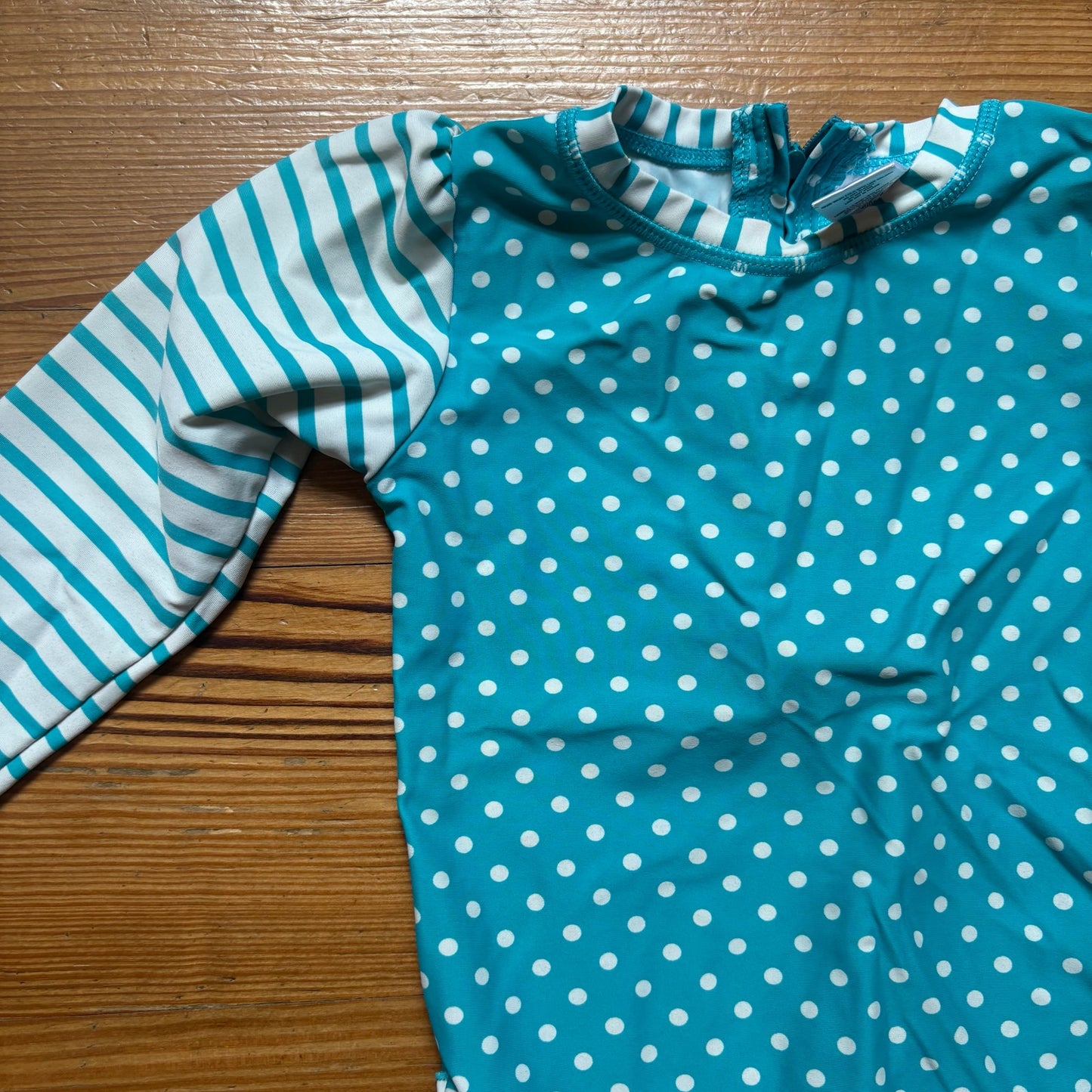 Ruffle Butts blue white polka dot striped long sleeve rashguard swimsuit SIZE 3T