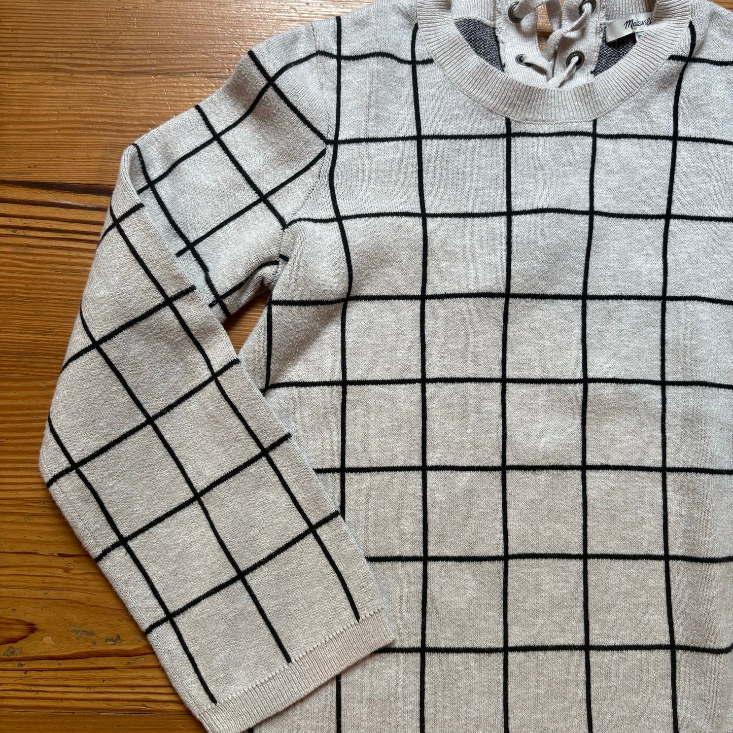Madewell gray black checkered long sleeve crew lace back sweater SIZE XXS