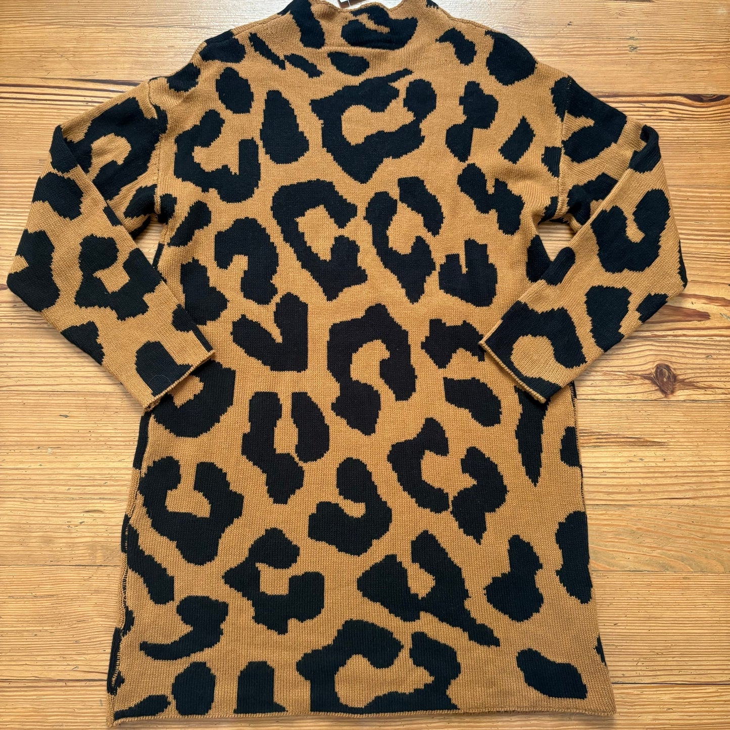 NWT Love Trend brown black cheetah print long sleeve sweater mini dress SIZE L
