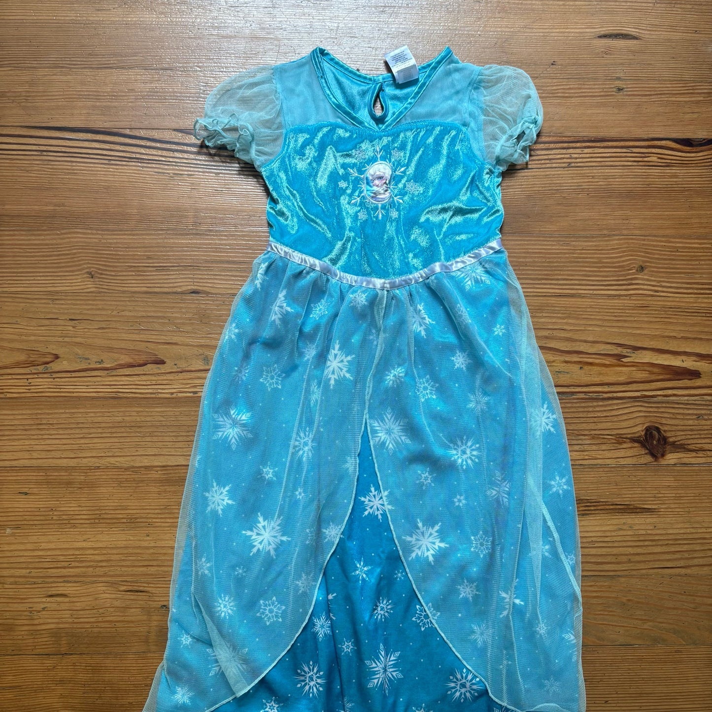 Disney Frozen Elsa light blue velvet sheer overlay short sleeve dress SIZE M