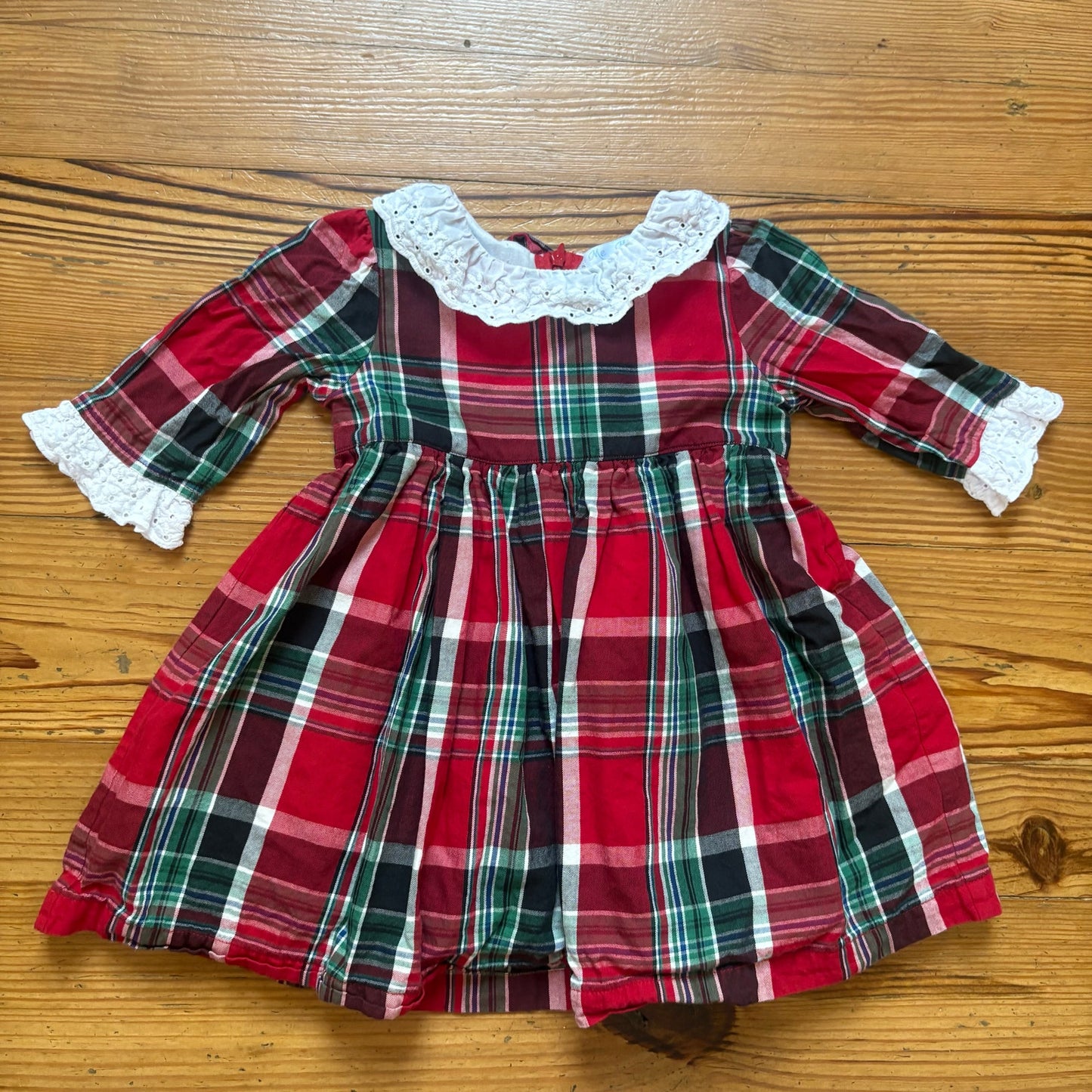 Me Me red green Christmas plaid lace collar long sleeve toddler dress SIZE 2T