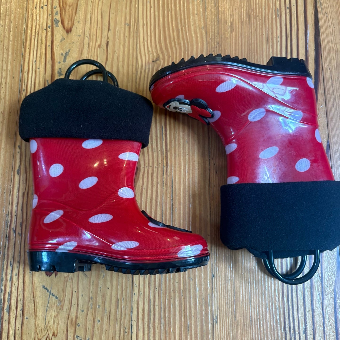 Disney Minnie Mouse red white polka dot fleece lined toddler rain boots SIZE 7