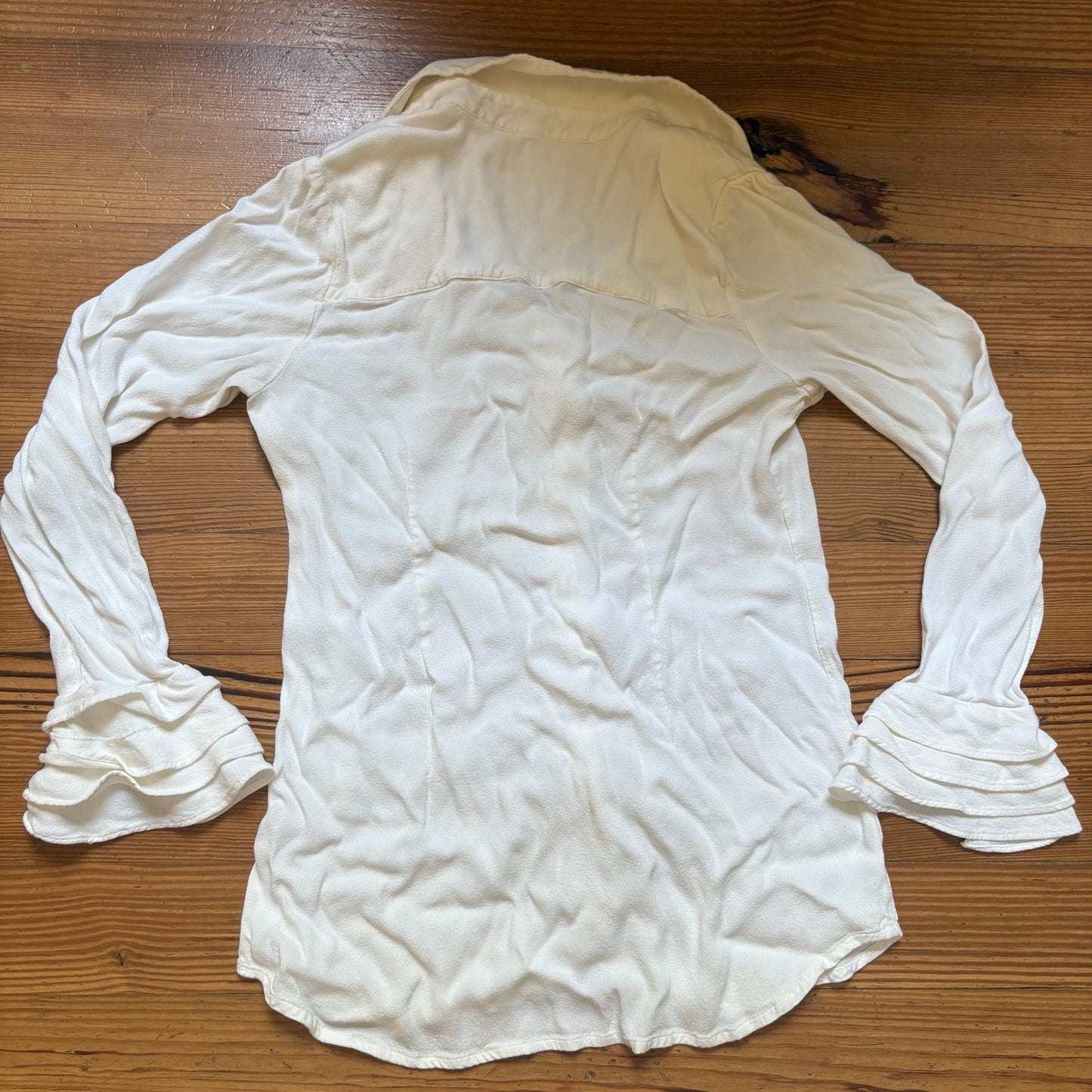 Soft Surroundings ivory button up bell ruffle long sleeve blouse SIZE XS
