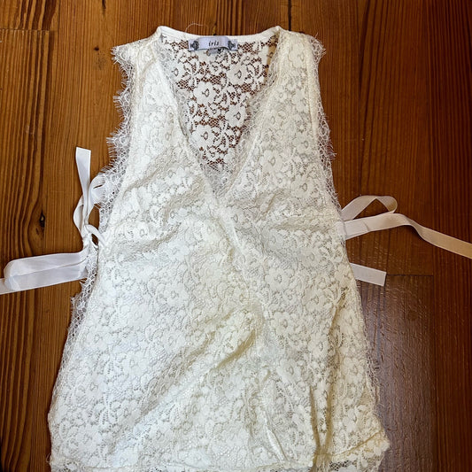 Iris white lace deep V tie sides wedding bodysuit lingerie SIZE M