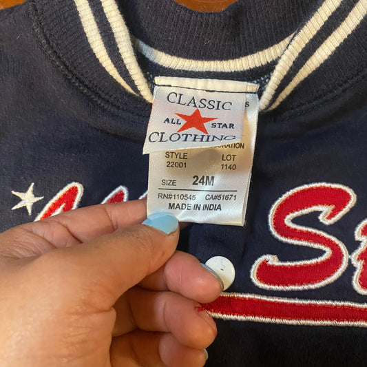 Classic Clothing All Star USA blue white varsity snap baby jacket SIZE 24M