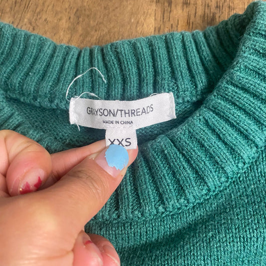 Grayson Threads green St. Patrick's knit Lucky pullover crew sweater SIZE XXS