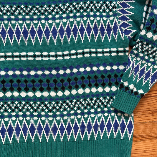 Chaps Fair Isle green blue knit pullover crew womens sweater SIZE 1X