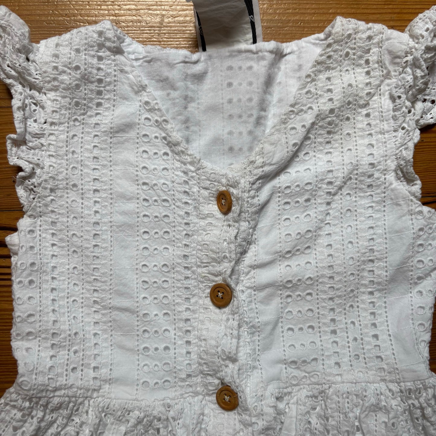 Rare Editions white eyelet ruffle sleeve button up girls dress SIZE 10
