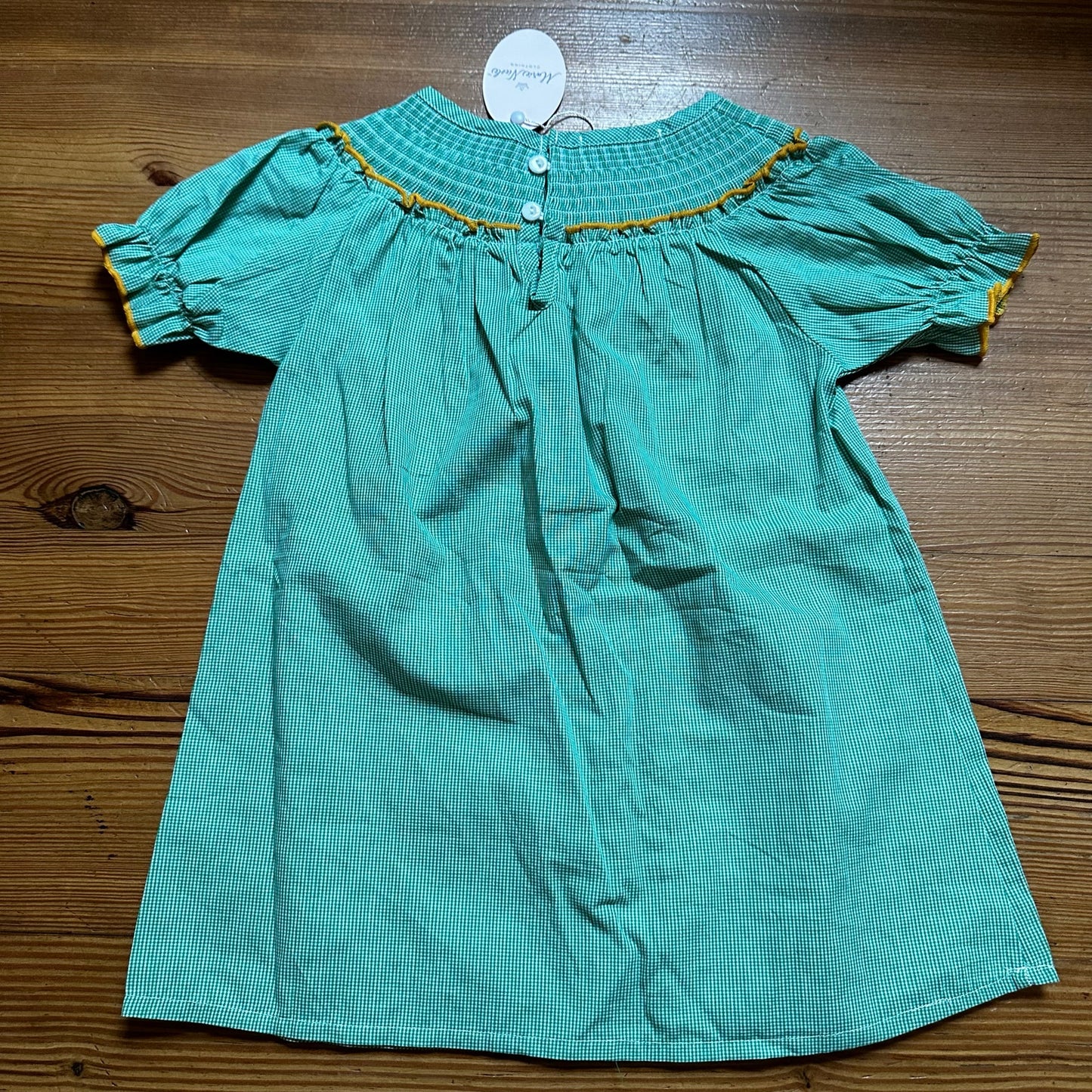 NWT Marie Nicole green fall leaves smocked short sleeve dress SIZE S