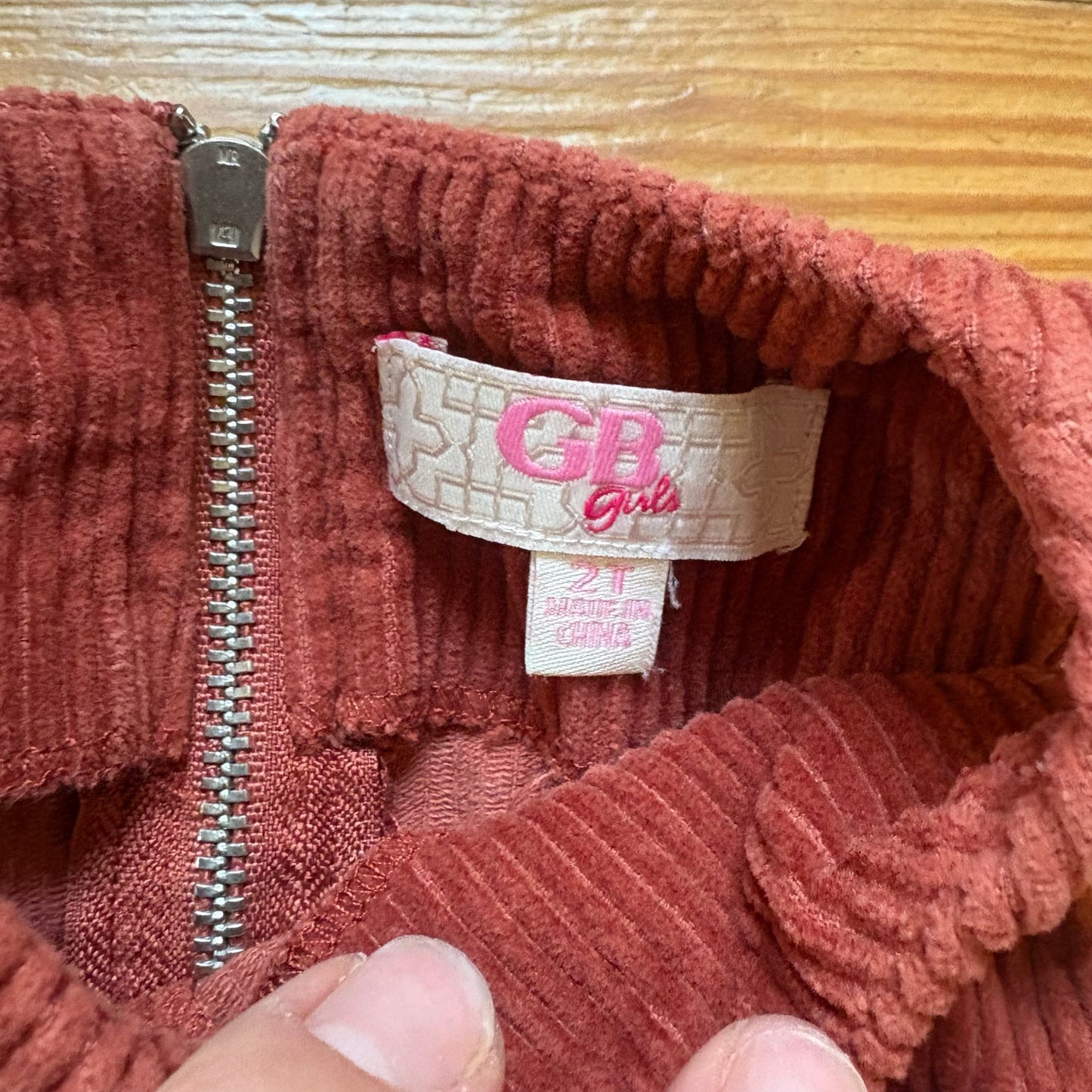 GB Girls brown corduroy sleeveless pocket front toddler dress SIZE 2T