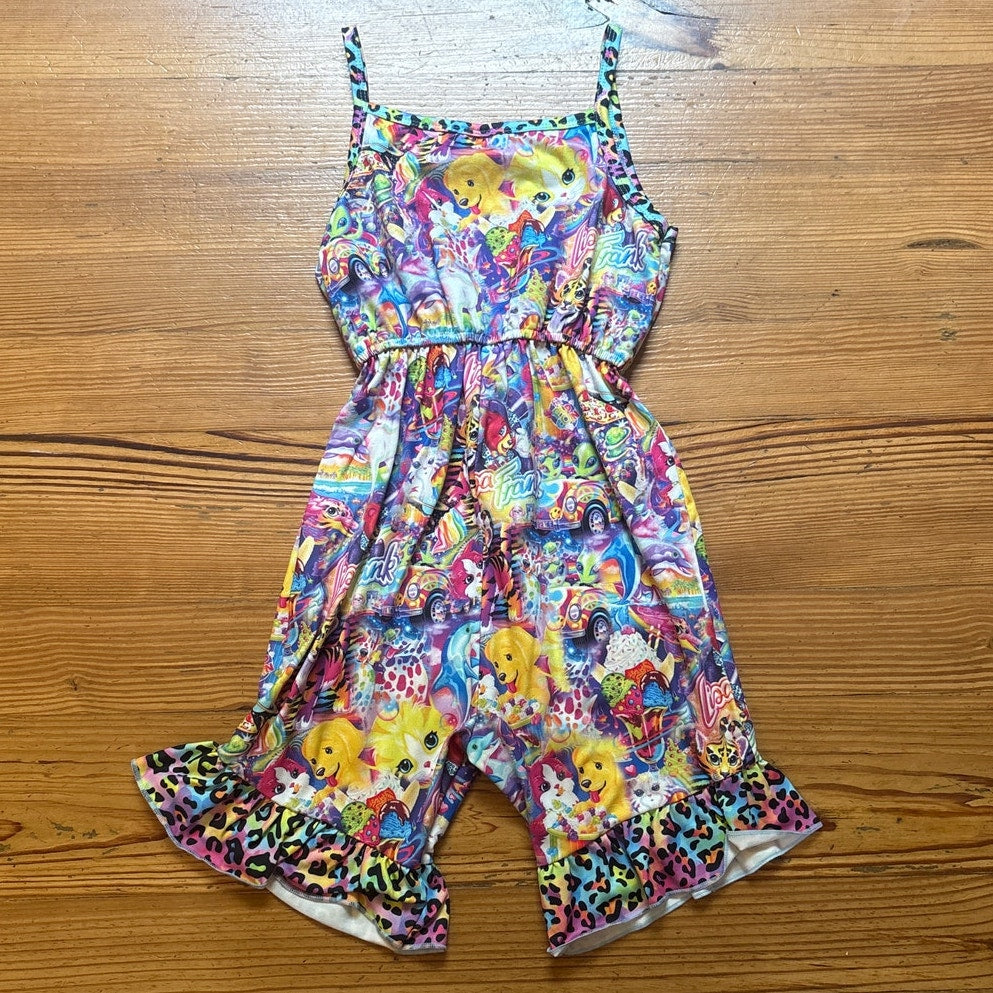 Lisa Frank colorful sleeveless flare ruffle bottom romper SIZE 7-8